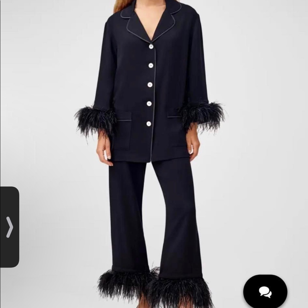 SLEEPER feather trim pajama party set